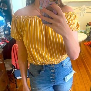 Yellow off the shoulder cropped top